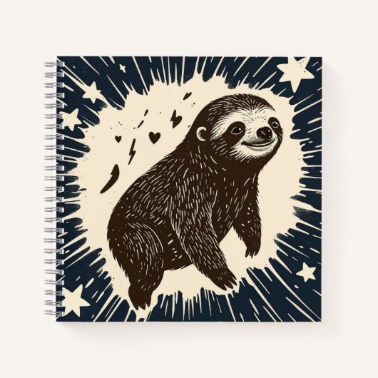 Dream Sloth - Starry Night in Linocut Lines Notizblock (Vorderseite)