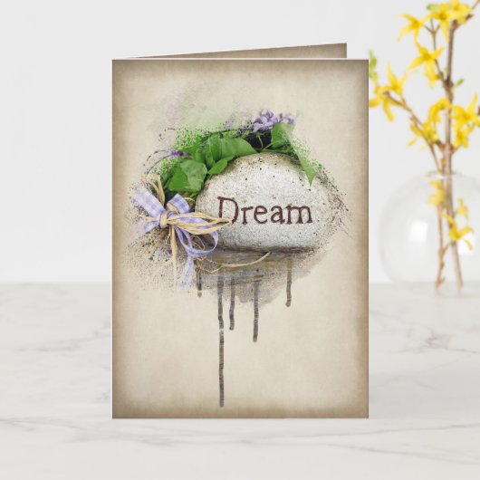 DREAM Text in Stein gemeißelt Karte (Gelbe Blume)