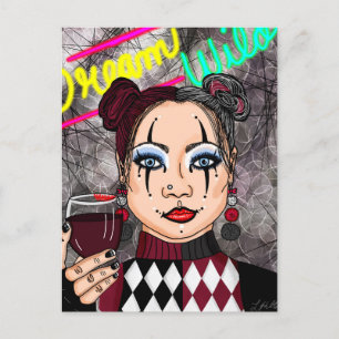 Dream Wild   Gothic Harlequin Jester Girl Postkarte
