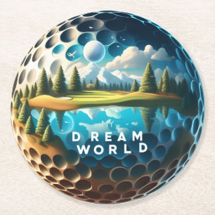 Dream World Golfplatz mit Landschaftlicher Aussich Runder Pappuntersetzer