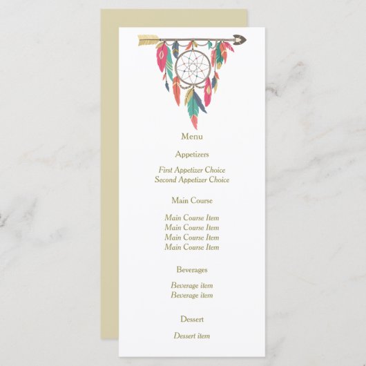 Dreamcatcher Arrow Wedding Menu Menükarte (Vorne/Hinten)