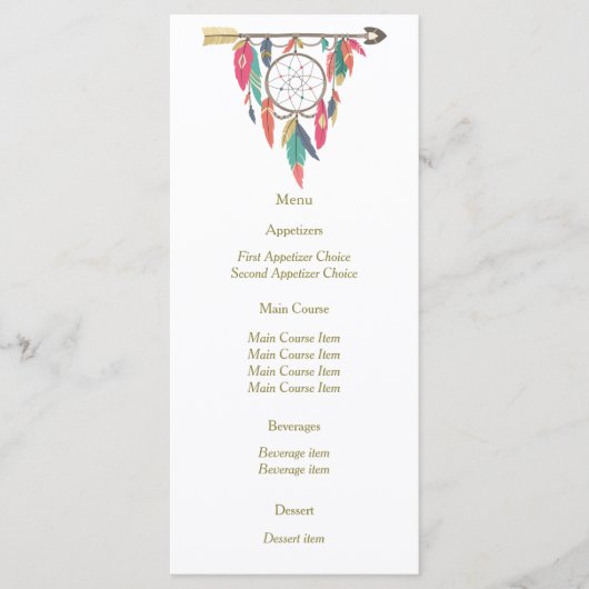 Dreamcatcher Arrow Wedding Menu Menükarte (Vorderseite)