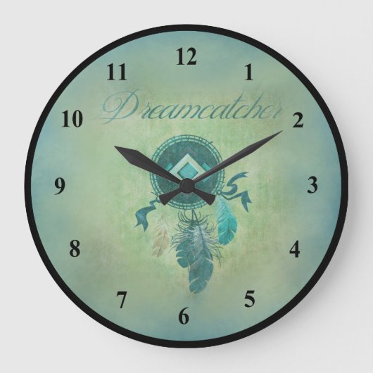 Dreamcatcher auf einem grünes Goldhintergrund Große Wanduhr (Vorderseite)
