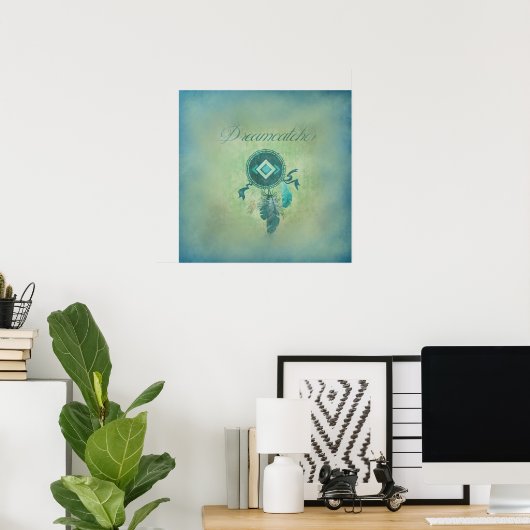 Dreamcatcher auf einem mickrigen grünen Hintergrun Poster (Heimbüro)