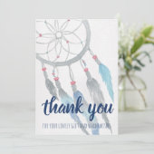 Dreamcatcher Blue Boho Baby Dusche Vielen Dank Dankeskarte (Stehend Vorderseite)