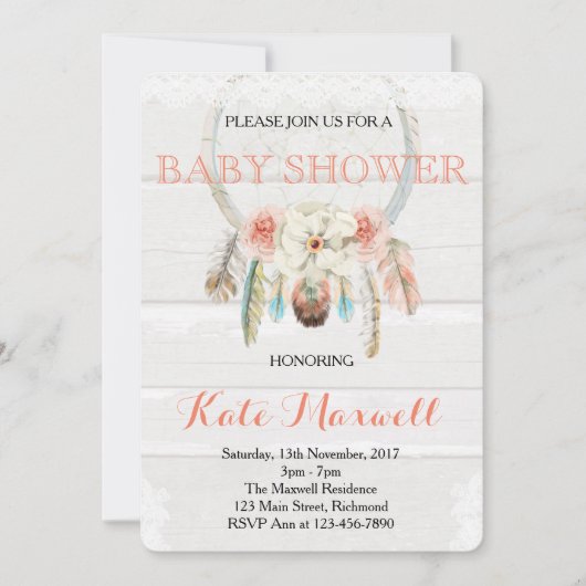 Dreamcatcher Boho Kinderdusche Einladung (Vorderseite)