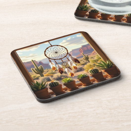 Dreamcatcher, Desert Canyons, Cacti   Getränkeuntersetzer (Linke Seite)