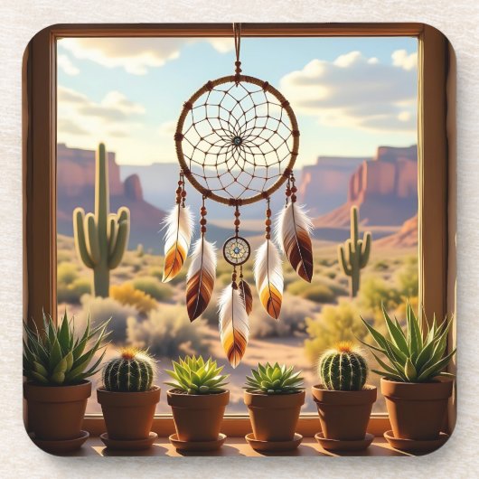 Dreamcatcher, Desert Canyons, Cacti   Getränkeuntersetzer (Vorderseite)
