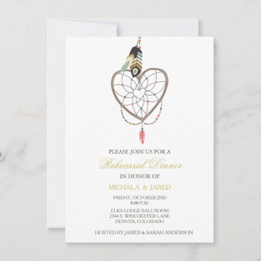 Dreamcatcher Feather Wedding Probe Einladung (Vorderseite)