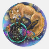 DreamCatcher Fox Runder Aufkleber (Vorderseite)