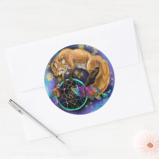 DreamCatcher Fox Runder Aufkleber (Umschlag)
