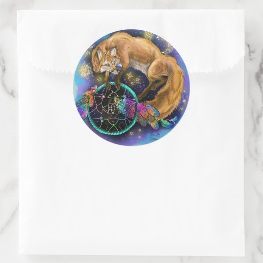 DreamCatcher Fox Runder Aufkleber (Tasche)