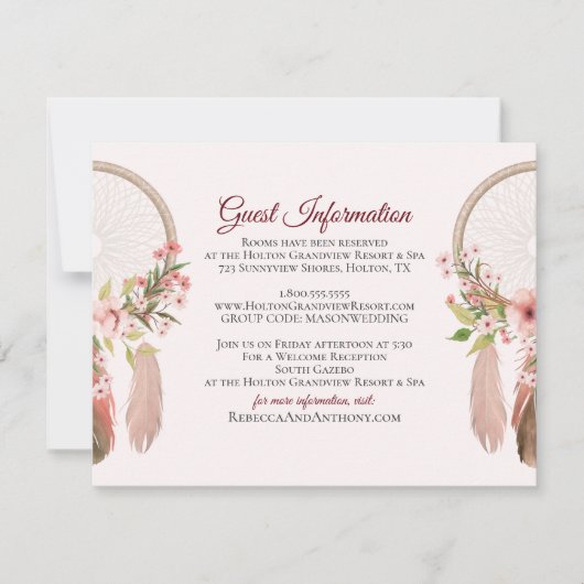 Dreamcatcher | Guest Information Card Einfügen Einladung (Vorderseite)