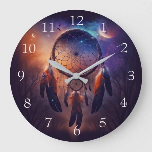Dreamcatcher im Wald Große Wanduhr (Vorderseite)