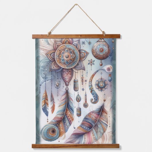 Dreamcatcher in einem Bohemischen Thema Wandteppich Mit Holzrahmen (Vorderseite)