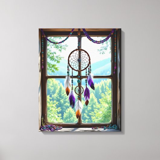 Dreamcatcher in Window | Boho Art Leinwanddruck (Vorderseite)