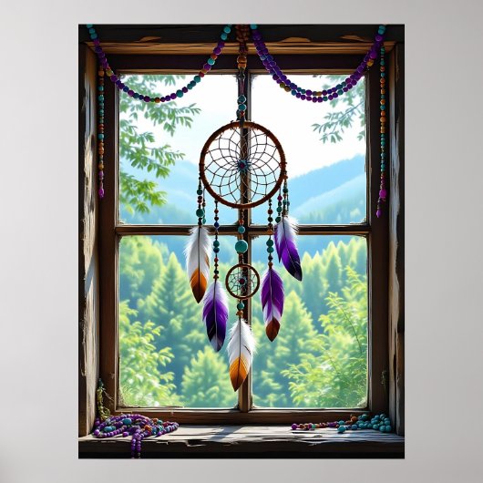 Dreamcatcher in Window | Boho Art Poster (Vorne)