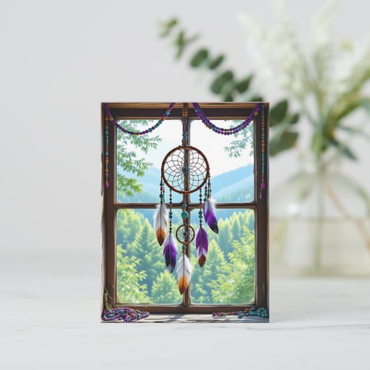Dreamcatcher in Window | Boho Art Postkarte (Stehend Vorderseite)
