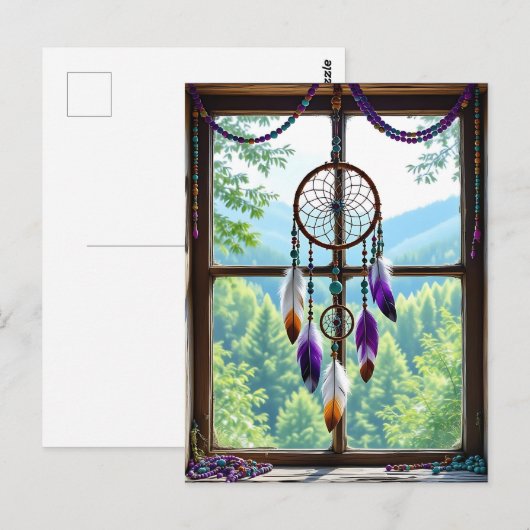 Dreamcatcher in Window | Boho Art Postkarte (Vorne/Hinten)