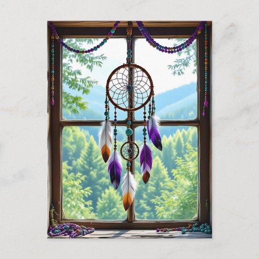 Dreamcatcher in Window | Boho Art Postkarte (Vorderseite)