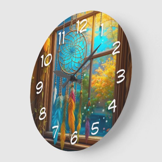 Dreamcatcher in Window Boho Große Wanduhr (Winkel)