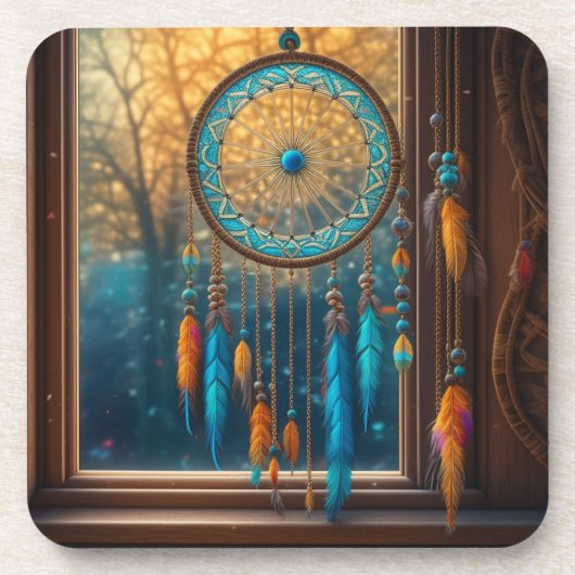 Dreamcatcher in Windows-Herbstlauben Getränkeuntersetzer (Vorderseite)