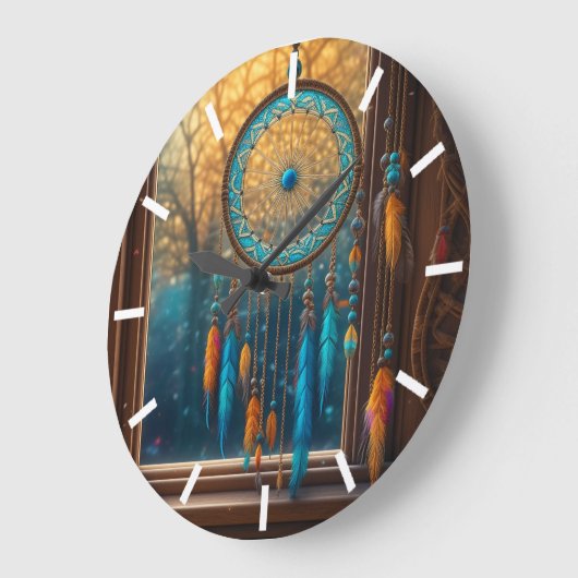 Dreamcatcher in Windows-Herbstlauben Große Wanduhr (Winkel)