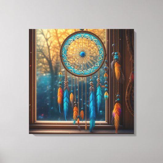 Dreamcatcher in Windows-Herbstlauben Leinwanddruck (Vorderseite)
