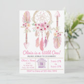 Dreamcatcher Mädchen Geburtstagseinladung. Rosa. I Einladung (Stehend Vorderseite)