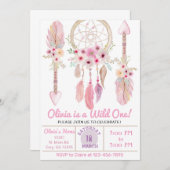 Dreamcatcher Mädchen Geburtstagseinladung. Rosa. I Einladung (Vorne/Hinten)