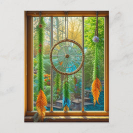 Dreamcatcher mit blauen, grünen und orangefarbenen postkarte