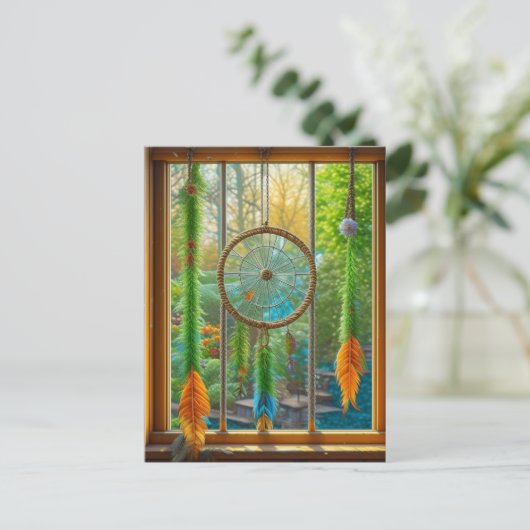 Dreamcatcher mit blauen, grünen und orangefarbenen postkarte (Stehend Vorderseite)