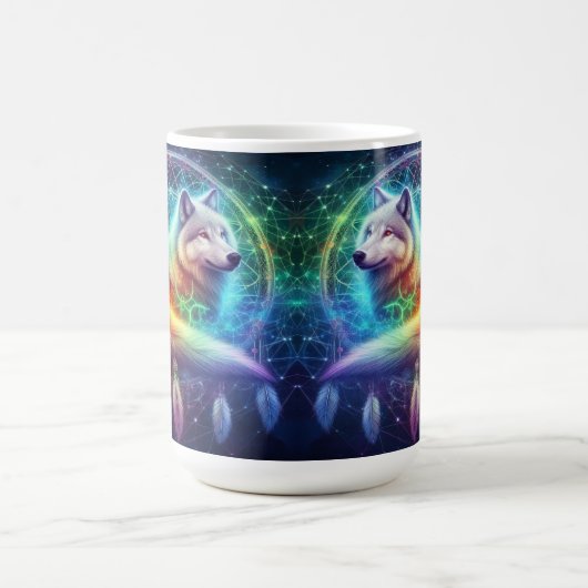 Dreamcatcher mit einem mystischen Wolf Kaffeetasse (Mittel)
