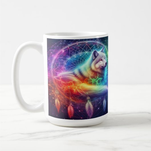 Dreamcatcher mit einem mystischen Wolf Kaffeetasse (Links)