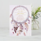 Dreamcatcher mit Feathers Girl Baby Dusche Einladung (Stehend Vorderseite)