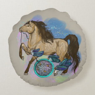 Dreamcatcher Pferde Rundes Kissen