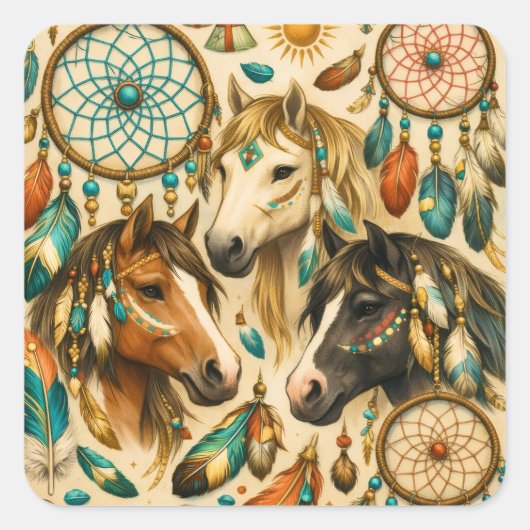 Dreamcatcher-Ponys Quadratischer Aufkleber (Vorderseite)