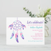 Dreamcatcher rosa lila aquamariner Kindergeburtsta Einladung (Stehend Vorderseite)