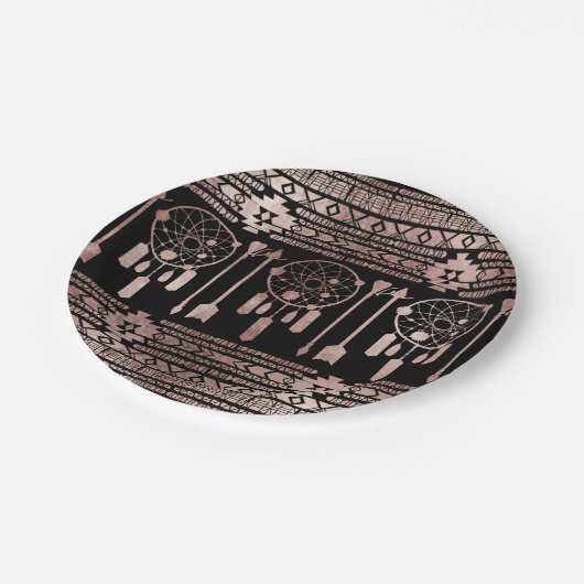 Dreamcatcher Rosen-Goldstammes- Azteke auf Pappteller (Schrägansicht)