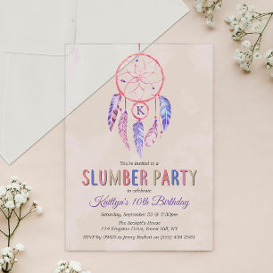 Dreamcatcher-Schlafparty-Geburtstag Acryleinladungen