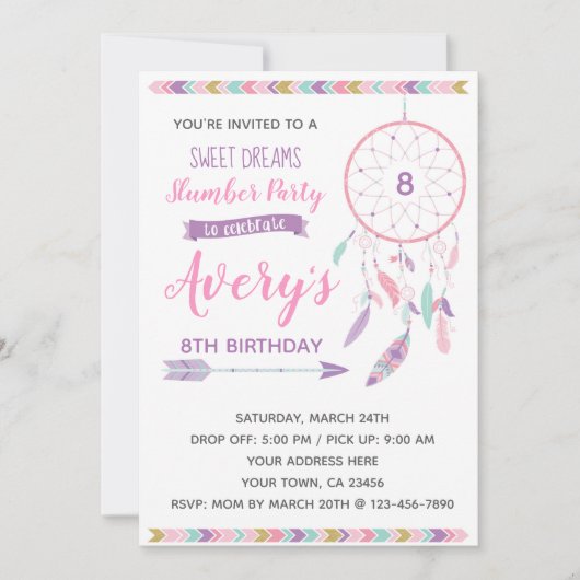 Dreamcatcher Schlummer-Party Einladung (Vorderseite)
