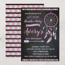 Dreamcatcher Slumber Party Einladung Chalkboard