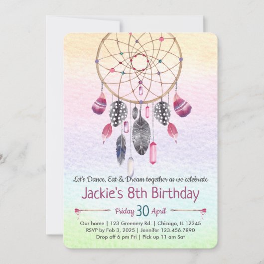 Dreamcatcher Slumber Party Geburtstag Einladung (Vorderseite)