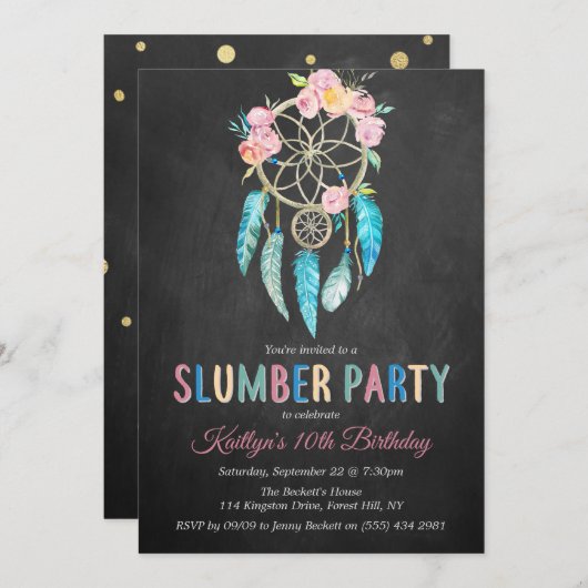 Dreamcatcher Slumber Party jeden Geburtstag Einladung (Vorne/Hinten)