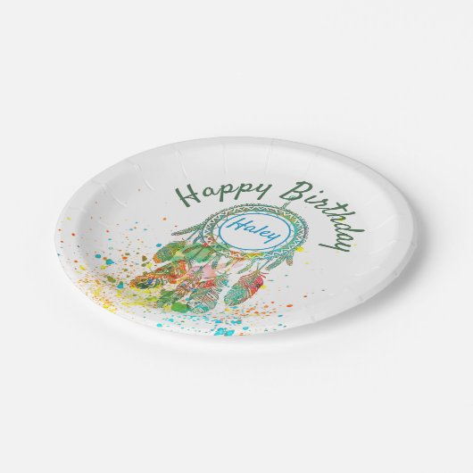 Dreamcatcher Spritzer personalisiert Pappteller (Schrägansicht)