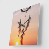 Dreamcatcher, Sunset, Yoga, Indian Amulet, Orange, Quadratische Wanduhr (Winkel)