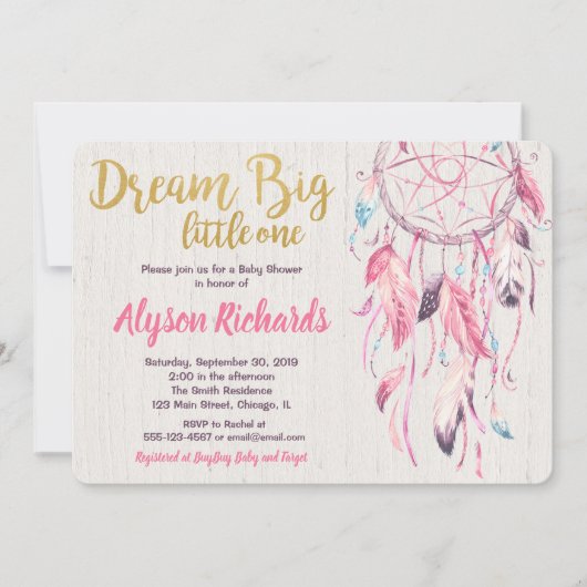 Dreamcatcher Traum große kleine Babydusche Mädchen Einladung (Vorderseite)