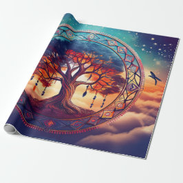 Dreamcatcher Tree des Lebens, spirituelle Explosio Geschenkpapier