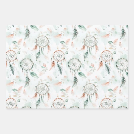 Dreamcatcher und Feathers Pastel Geschenkpapier Set (Vorderseite)