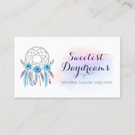 Dreamcatcher Watercolor Feathers Rustic Boho Chic Visitenkarte (Vorderseite)